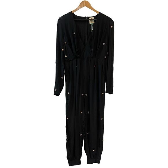 Farm Rio Black Mirror Embroidered Jumpsuit size XL - Picture 3 of 10